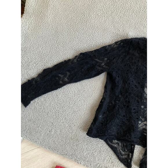 Eileen Fisher Cardigan Small Mohair Wool Open Knit Crochet Sheer Black Classic - Picture 15 of 16